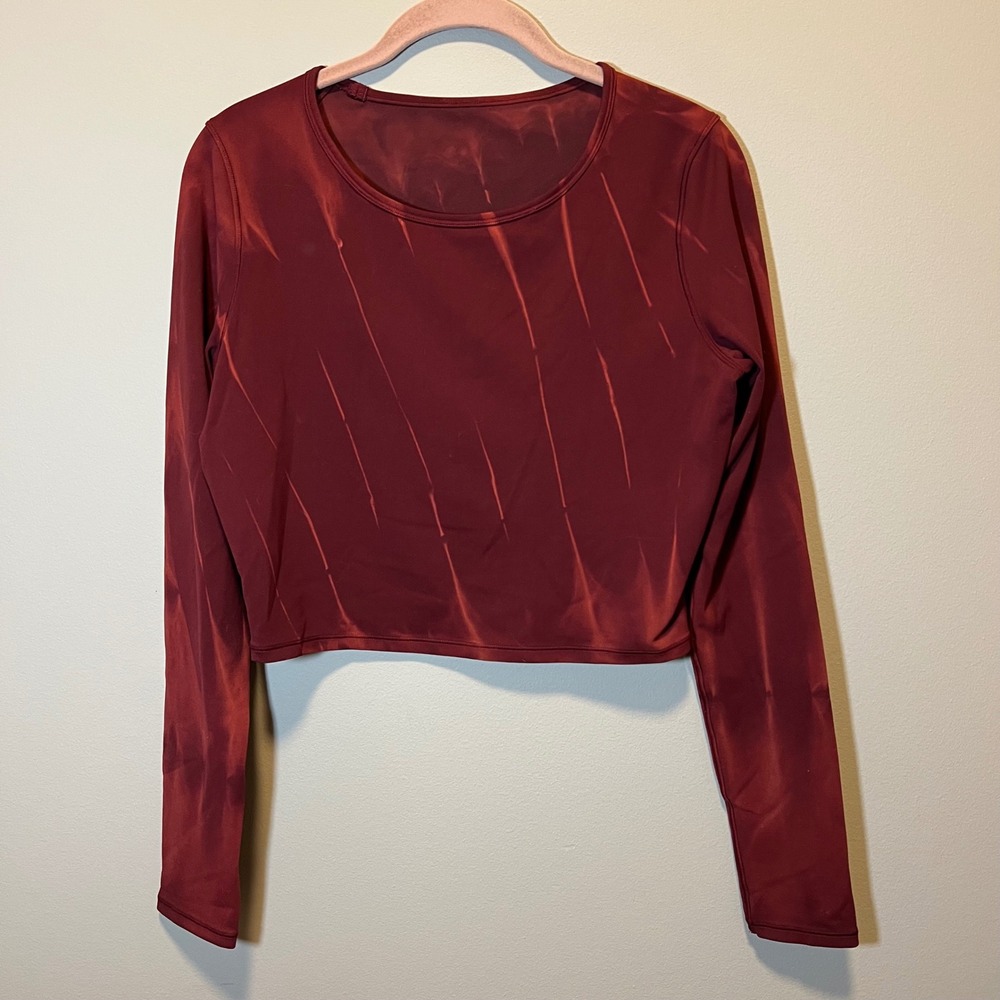 Lululemon Red Orange Tie Dye Wunder Train Cropped Long Sleeve Athletic Shirt 10